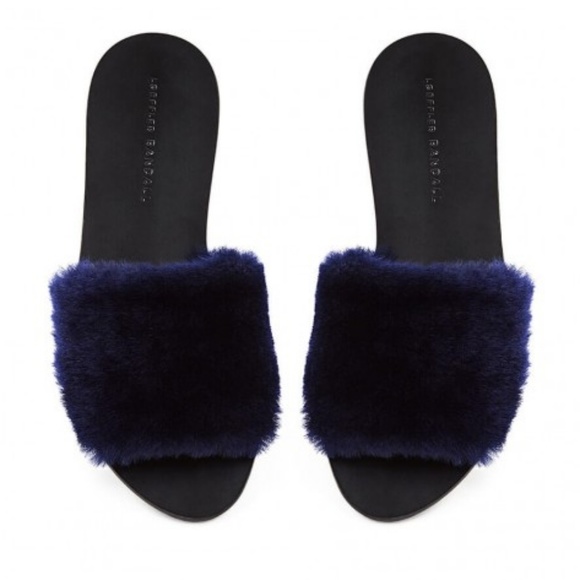 Loeffler Randall Shoes - Like new! Loeffler Randall Isabel fur slide blue 9
